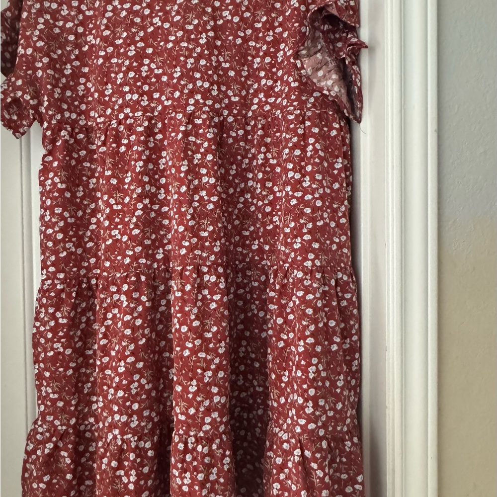 Red Ruffled High-Low Sundress with Flutter Sleeves